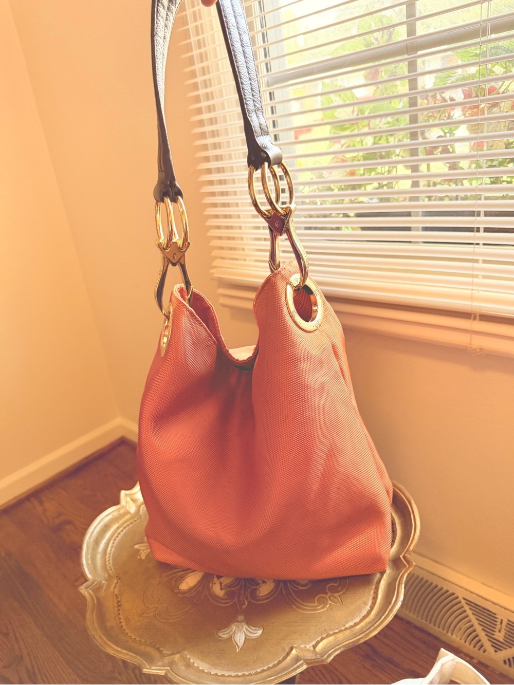 Orange Hobo Shoulder Bag with Gold Hardware